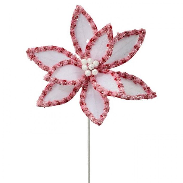 PRE-ORDER 22&quot; CANDY SNOWGLITTER POINSETTIA STEM SET OF 4  Christmas Decor *SHIPS 9/2024*