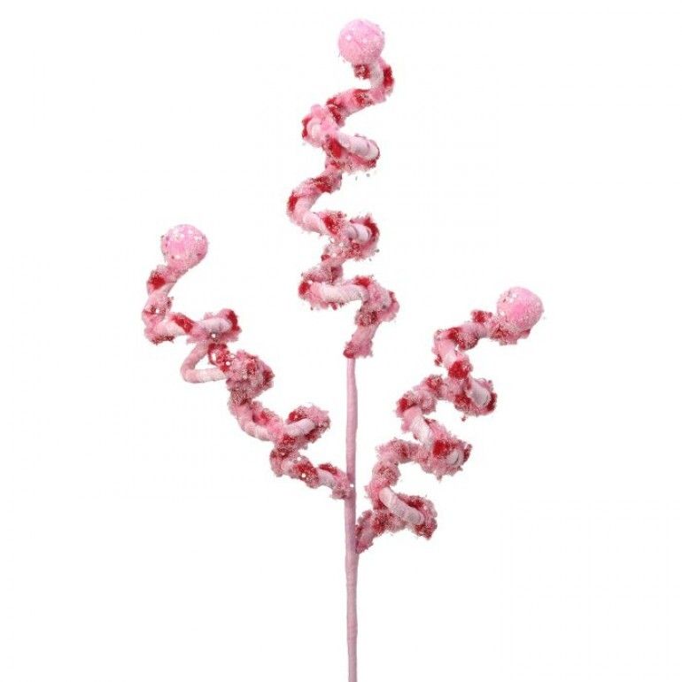 23&quot; CHENILLE CANDY STRIPE SPRAYS WITH POM POMS SET OF 4 Christmas Decor