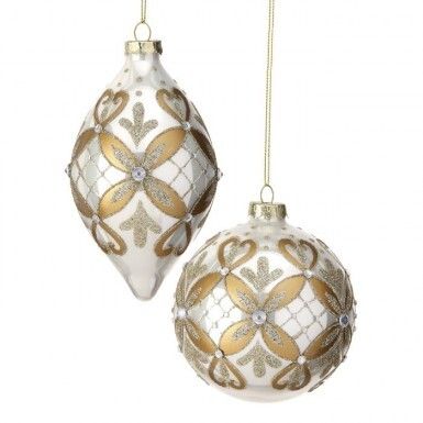 5&quot; GLASS BEAD BALL FINIAL ORNAMENTS SET OF 2 Christmas Decor