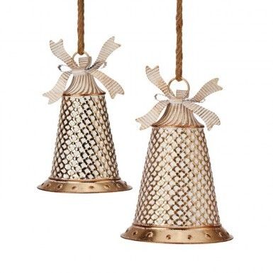 10.5-14.5&quot; GOLD METAL ANTIQUE BELL WITH JUTE SET OF 2 Christmas Decor NEW 2024