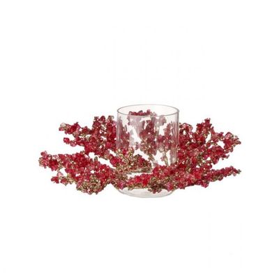 14&quot; BURGANDY/PINK METALIC CRUSHED ICE HURRICANE ARRANGEMENT Christmas Decor
