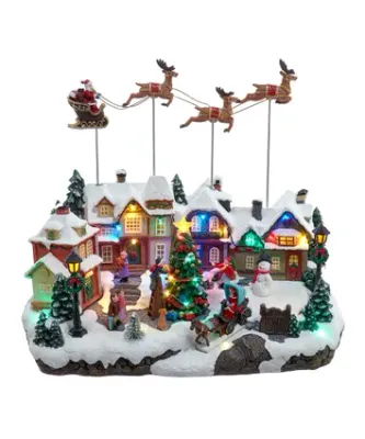 7.3&quot; Battery Operated Multicolor LED Lighted Musical Santa &amp; Sleigh Village Christmas Decor