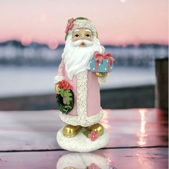 Pink Santa With Wreath Coastal Christmas Decor *SHIPS WITHIN 10 DAYS* NEW 2024
