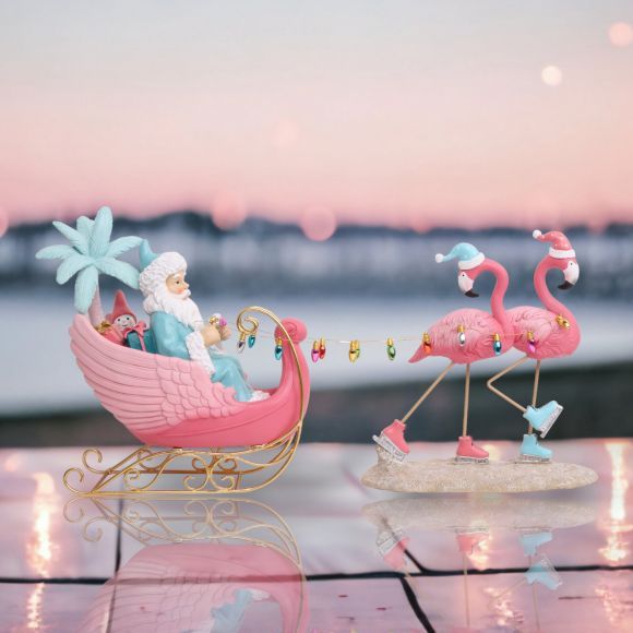 Santa in Sled With Flamingos Coastal Christmas Decor *SHIPS WITHIN 10 DAYS* NEW 2024