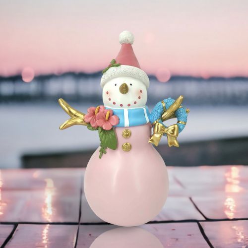 Pink Snowman With Wreath Coastal Christmas Decor *SHIPS WITHIN 10 DAYS* NEW 2024