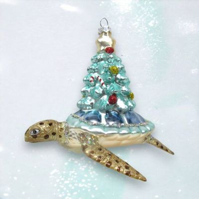 Shimmer Blue Shell Turtle Ornaments Set Of 2 Coastal Christmas Decor *SHIPS WITHIN 10 DAYS* NEW 2024