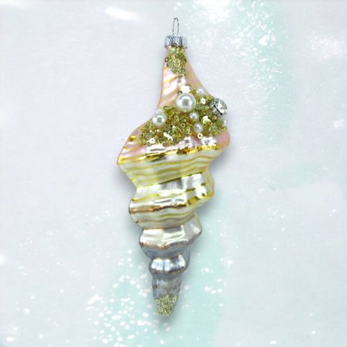 Shimmer Spiral Shell Ornaments Set Of 2 Coastal Christmas Decor *SHIPS WITHIN 10 DAYS* NEW 2024