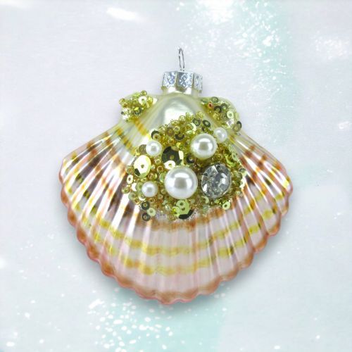 Shimmer Pink Scallop Shell Ornament Coastal Christmas Decor *SHIPS WITHIN 10 DAYS* NEW 2024