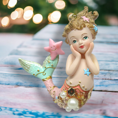 Pink Girl Mermaid Ornament Coastal Christmas Decor