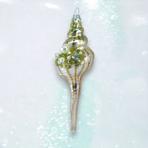 Shimmer Long Spiral Shell Ornament Coastal Christmas Decor *SHIPS WITHIN 10 DAYS* NEW 2024