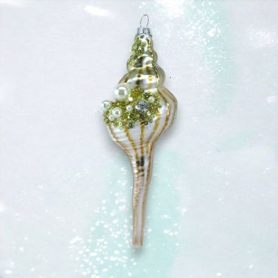 Shimmer Long Spiral Shell Ornament Coastal Christmas Decor *SHIPS WITHIN 10 DAYS* NEW 2024