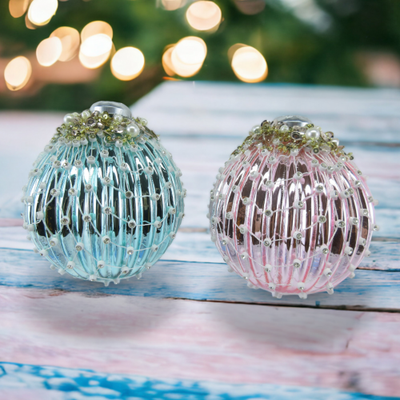 Blue/Pink Netted Ornaments Set Of 2 Coastal Christmas Decor *SHIPS WITHIN 10 DAYS* NEW 2024