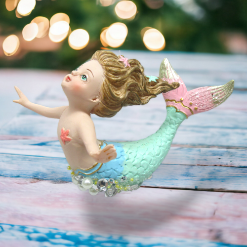 Blue Girl Mermaid Ornaments Set of 2 Coastal Christmas Decor *SHIPS WITHIN 10 DAYS* NEW 2024