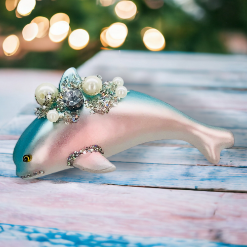 Pink/Blue Dolphin Ornaments Set Of 2 Coastal Christmas Decor *SHIPS WITHIN 10 DAYS* NEW 2024