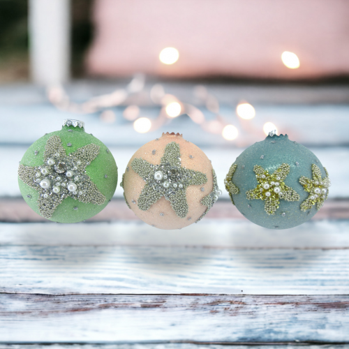 Starfish Ball Ornaments Set Of 3 Coastal Christmas Decor *SHIPS WITHIN 10 DAYS* NEW 2024