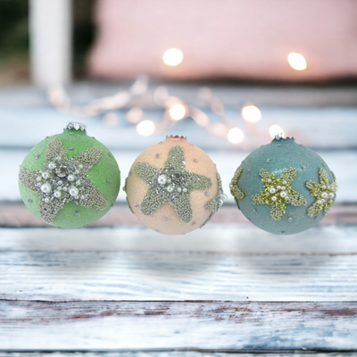 Starfish Ball Ornaments Set Of 3 Coastal Christmas Decor *SHIPS WITHIN 10 DAYS* NEW 2024