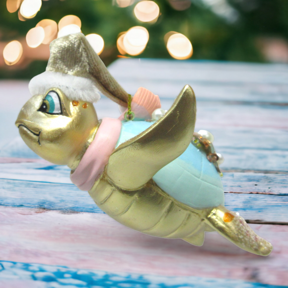 Blue Shell Turtle Ornaments Set Of 2 Coastal Christmas Decor *SHIPS WITHIN 10 DAYS* NEW 2024