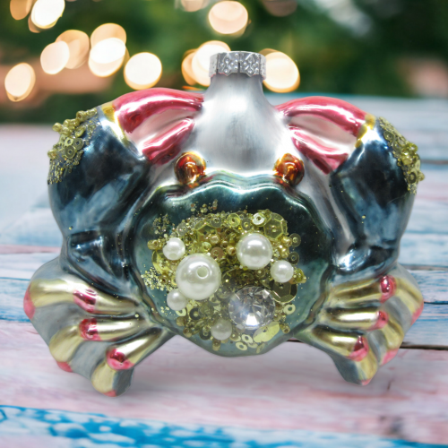 Blue/Pink Crab Ornament Coastal Christmas Decor *SHIPS WITHIN 10 DAYS* NEW 2024