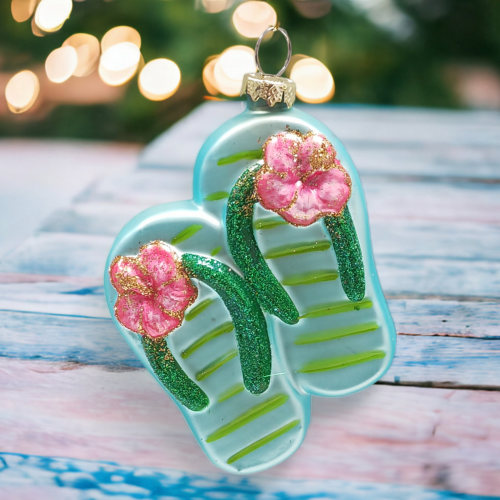 Teal Tropical Flip Flop Ornament Coastal Christmas Decor  NEW 2024