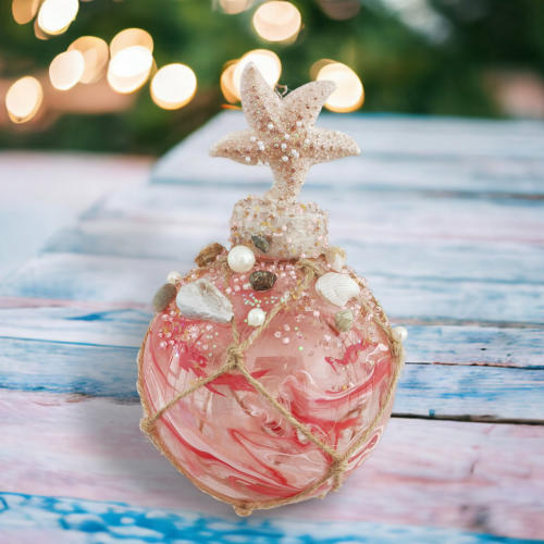 Salmon Ball With Star Fish Ornaments Set Of 2 Coastal Christmas Decor *SHIPS WITHIN 10 DAYS* NEW 2024