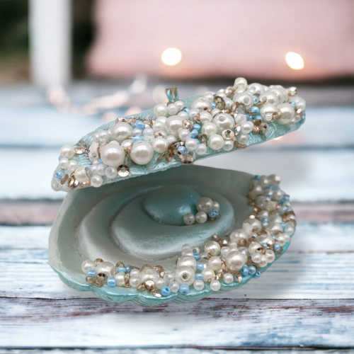Resin Blue Clam Shell With Pearls Ornament Coastal Christmas Decor NEW 2024