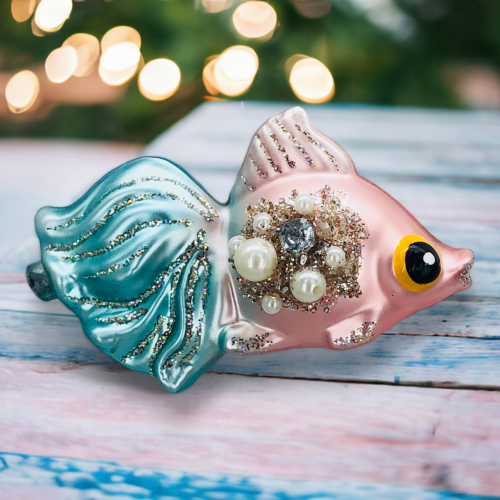 Pink/Blue Fish Ornament Coastal Christmas Decor NEW 2024