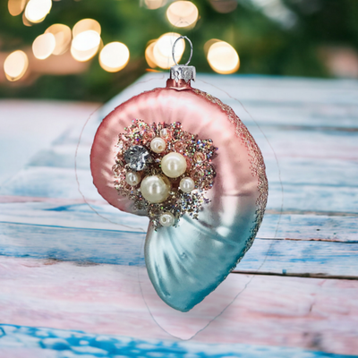 Pink/Blue Conch Shell Ornament Coastal Christmas Decor *SHIPS WITHIN 10 DAYS* NEW 2024