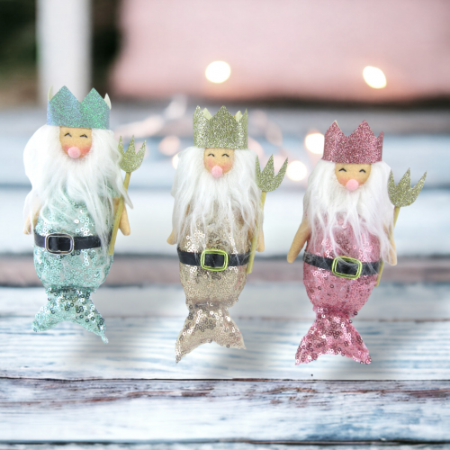 Santa Mermen Ornaments Set Of 3 Coastal Christmas Decor *SHIPS WITHIN 10 DAYS* NEW 2024