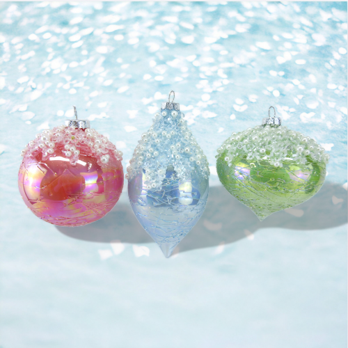 Crackle Shaped Ornaments Set Of 3 Coastal Christmas Decor *SHIPS WITHIN 10 DAYS* NEW 2024