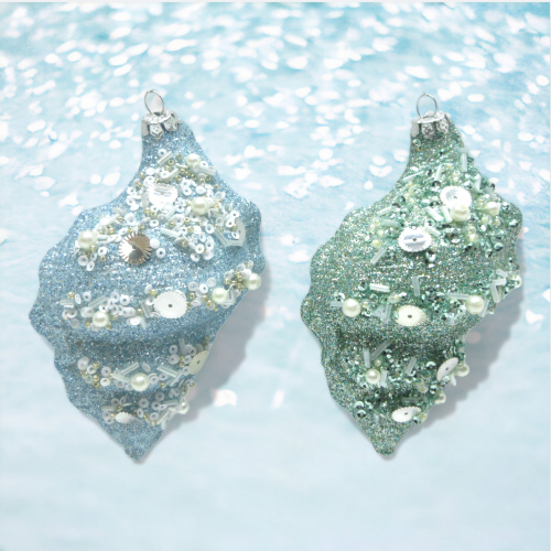 Blue/Green Shell Ornaments Set Of 4 Coastal Christmas Decor *SHIPS WITHIN 10 DAYS* NEW 2024