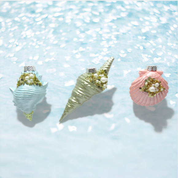 Assorted Shell Ornaments Set Of 3 Coastal Christmas Decor *SHIPS WITHIN 10 DAYS* NEW 2024