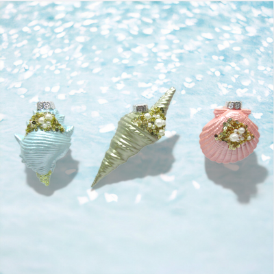 Assorted Shell Ornaments Set Of 3 Coastal Christmas Decor *SHIPS WITHIN 10 DAYS* NEW 2024