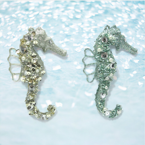 Seahorse Ornaments Set Of 2 Coastal Christmas Decor NEW 2024