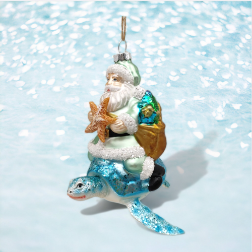 Santa On Blue Turtle Ornament Coastal Christmas Decor NEW 2024