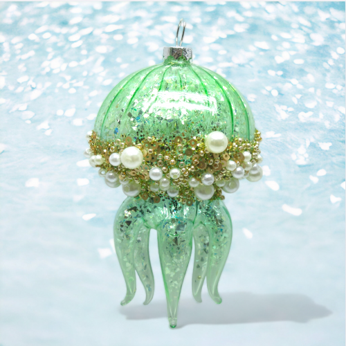 Green Jellyfish Ornaments Set Of 2 Coastal Christmas Decor *SHIPS WITHIN 10 DAYS* NEW 2024
