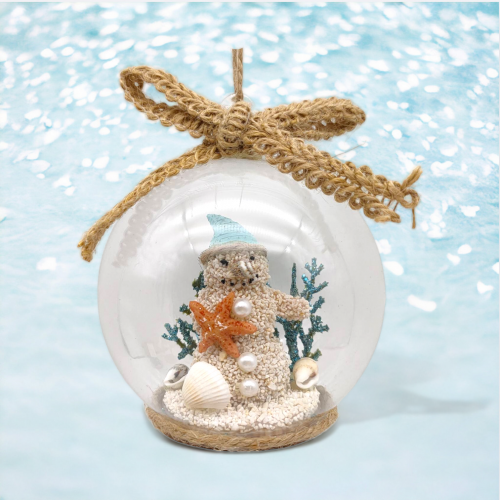 Sand Snowman In Globe Ornaments Set Of 2 Coastal Christmas Decor *SHIPS WITHIN 10 DAYS* NEW 2024