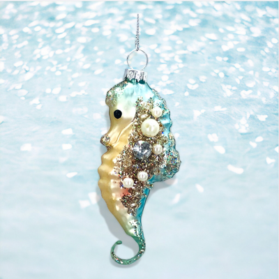 Blue/Gold Seahorse Ornaments Set Of 2 Coastal Christmas Decor *SHIPS WITHIN 10 DAYS* NEW 2024