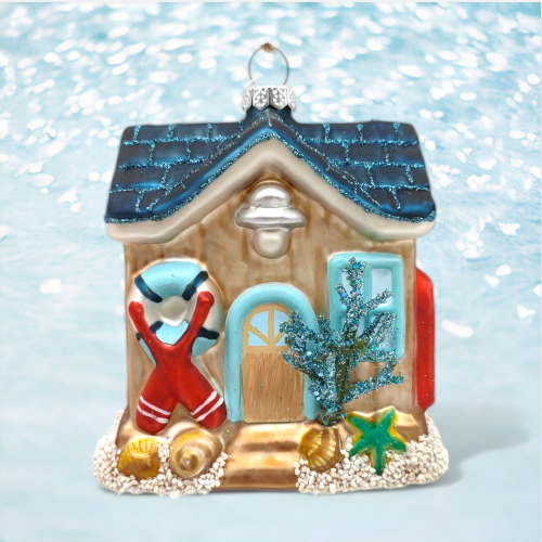 Beach House Ornaments Set Of 2 Coastal Christmas Decor *SHIPS WITHIN 10 DAYS* NEW 2024