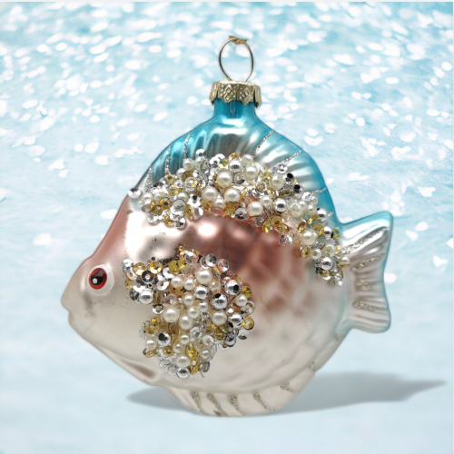 Pink/Blue Tropical Fish Ornaments Set of 2 Coastal Christmas Decor *SHIPS WITHIN 10 DAYS*