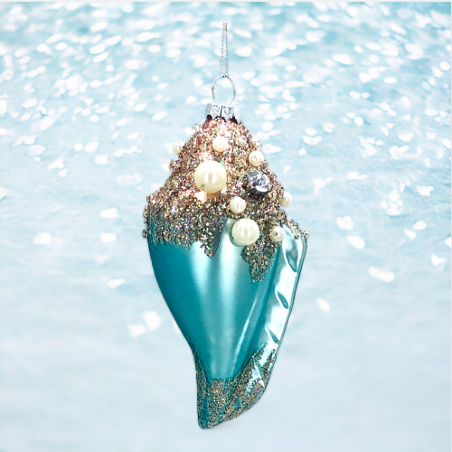 Blue Shell Ornaments Set of 2 Coastal Christmas Decor *SHIPS WITHIN 10 DAYS* NEW 2024