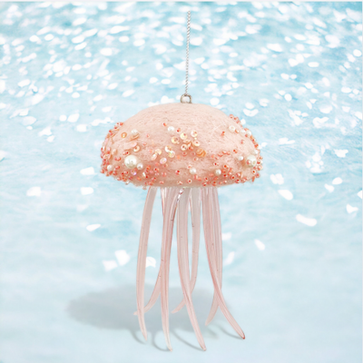 Salmon Beaded Jellyfish Ornament Coastal Christmas Decor *SHIPS WITHIN 10 DAYS* NEW 2024