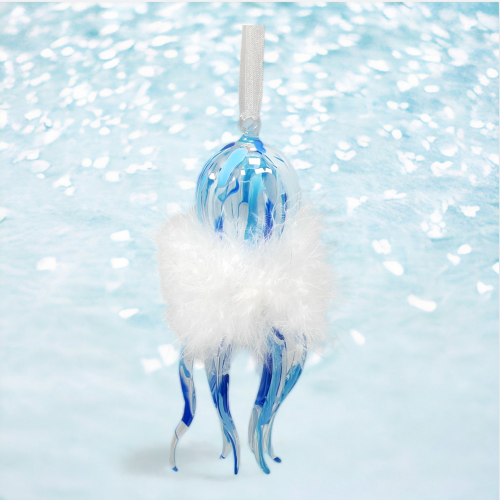 Blue Octopus With White Fur Ornament Coastal Christmas Decor *SHIPS WITHIN 10 DAYS* NEW 2024