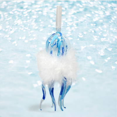 Blue Octopus With White Fur Ornaments Set Of 2 Coastal Christmas Decor *SHIPS WITHIN 10 DAYS* NEW 2024