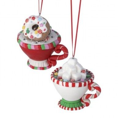 3&quot; Clay Dough Cocoa Cup With Sweets Ornaments Set Of 2 Christmas Decor