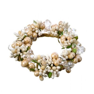 6&quot; CHAMPAGNE PEARL BERRY JEWEL CANDLE RING 4&quot; Christmas Decor