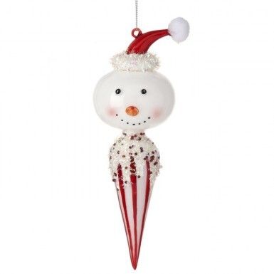 8.5&quot; GLASS CANDY SNOWMAN FINIAL ORNAMENT Christmas Decor *SHIPS WITHIN 10 DAYS* NEW 2024