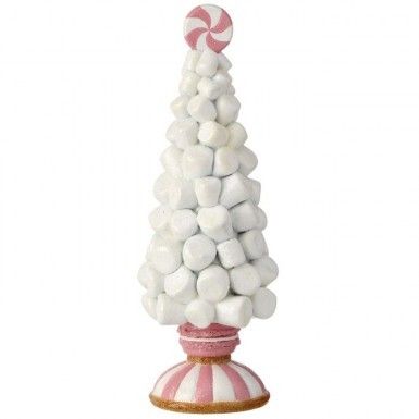 12&quot; RESIN MARSHMALLOW TREE ON PEDESTAL Christmas Decor