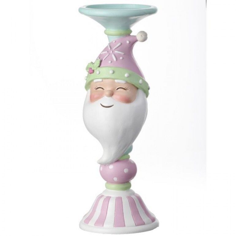 12&quot; RESIN CANDY SANTA CANDLE STAND PASTEL Christmas Decor