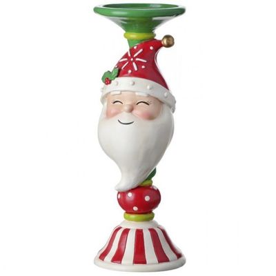 12&quot; RESIN CANDY SANTA CANDLE STAND RED/GREEN Christmas Decor