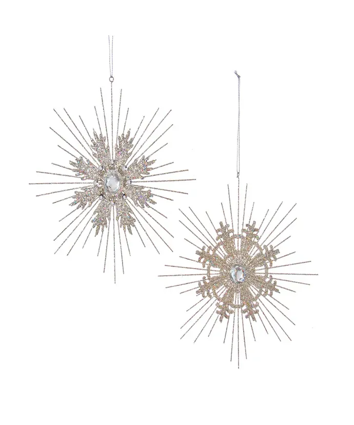 Silver Glittered Snowflakes Ornaments Set of 2 Christmas Decor